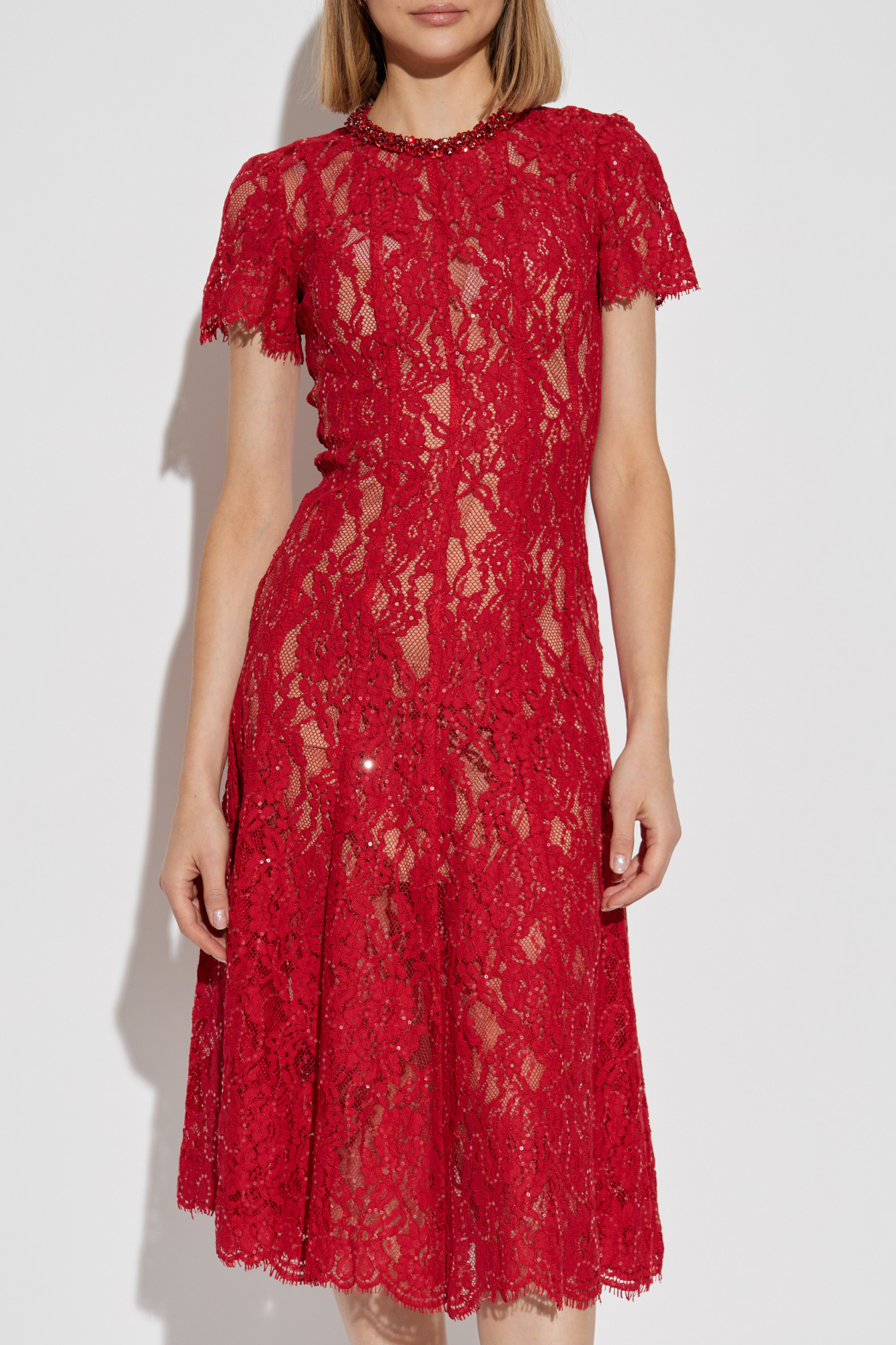 Self portrait red lace dress on sale